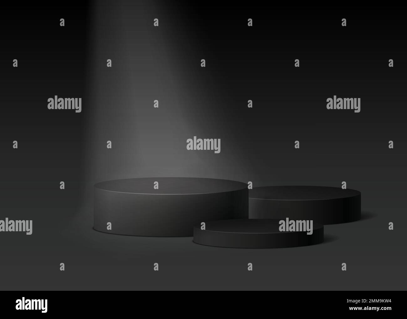 Stand show cosmetic product. Black realistic 3d cylinder pedestal