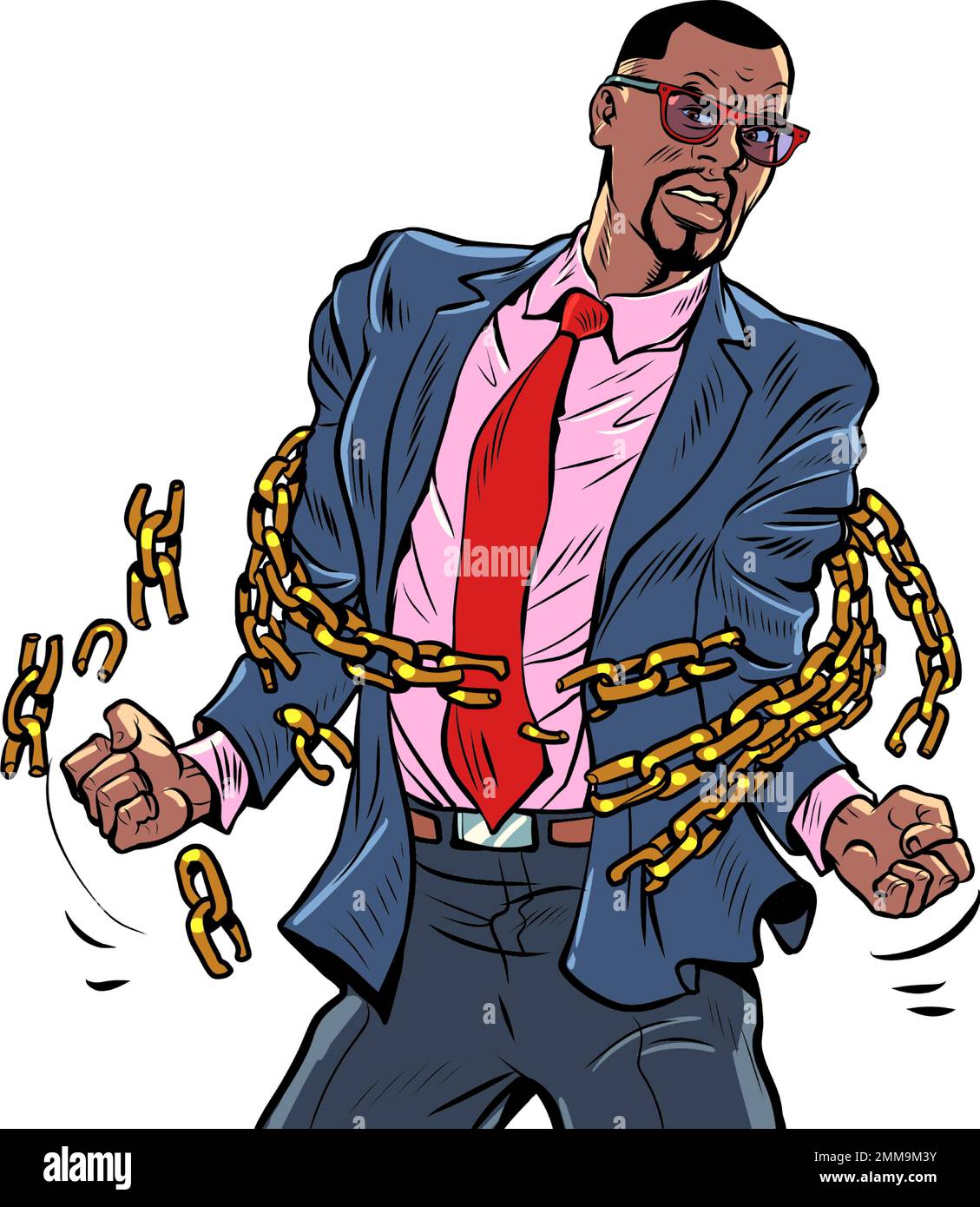 a businessman breaks the chains, a symbol of freedom and struggle against economic and political ties. Citizen and his rights Stock Vector