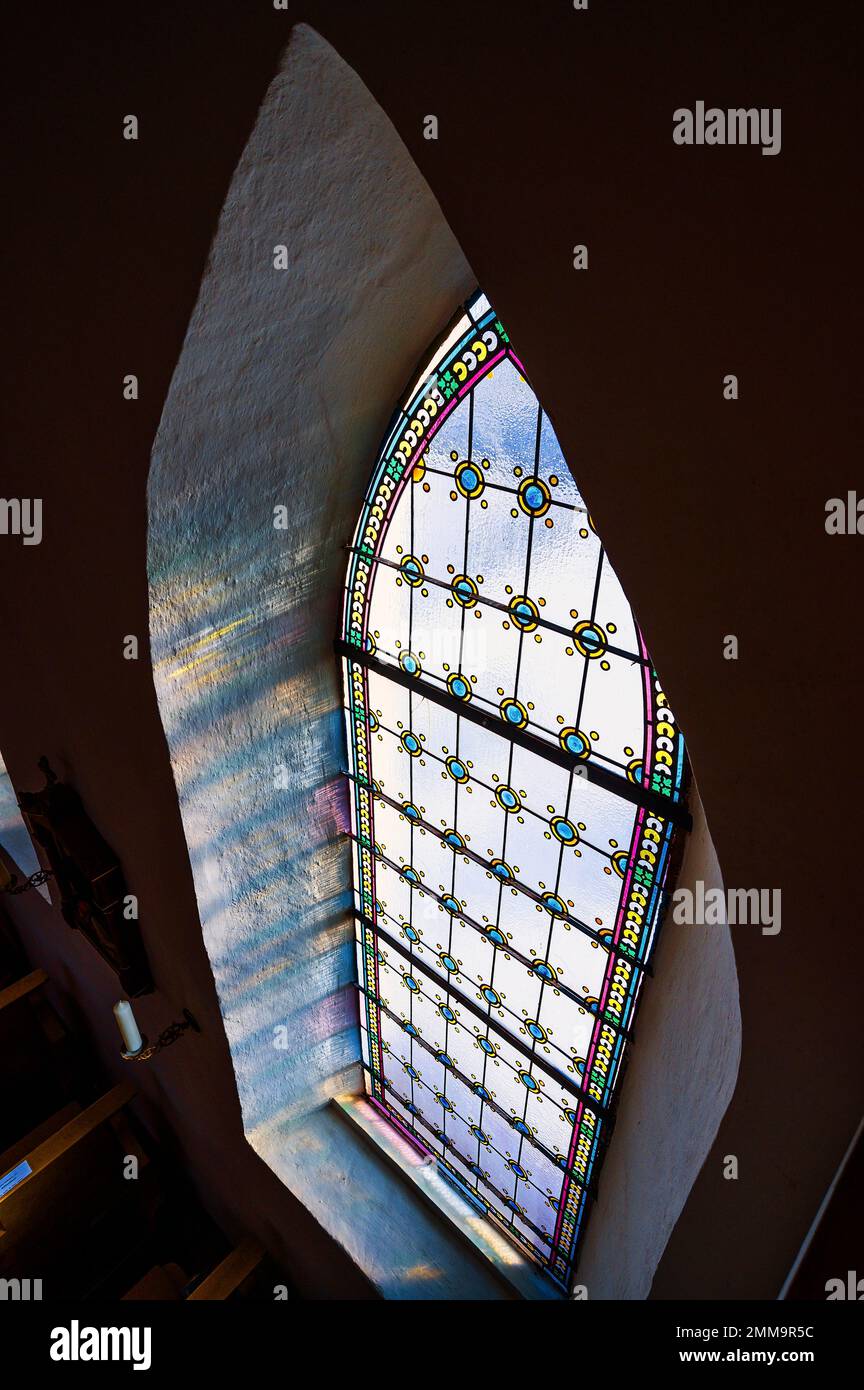 Leaded glass window, Church of St. Ulrich, Rechtis, Allgaeu, Bavaria, Germany Stock Photo