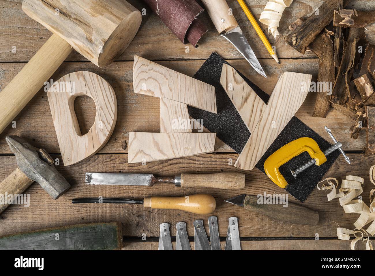 diy word tools assortment. Resolution and high quality beautiful photo Stock Photo