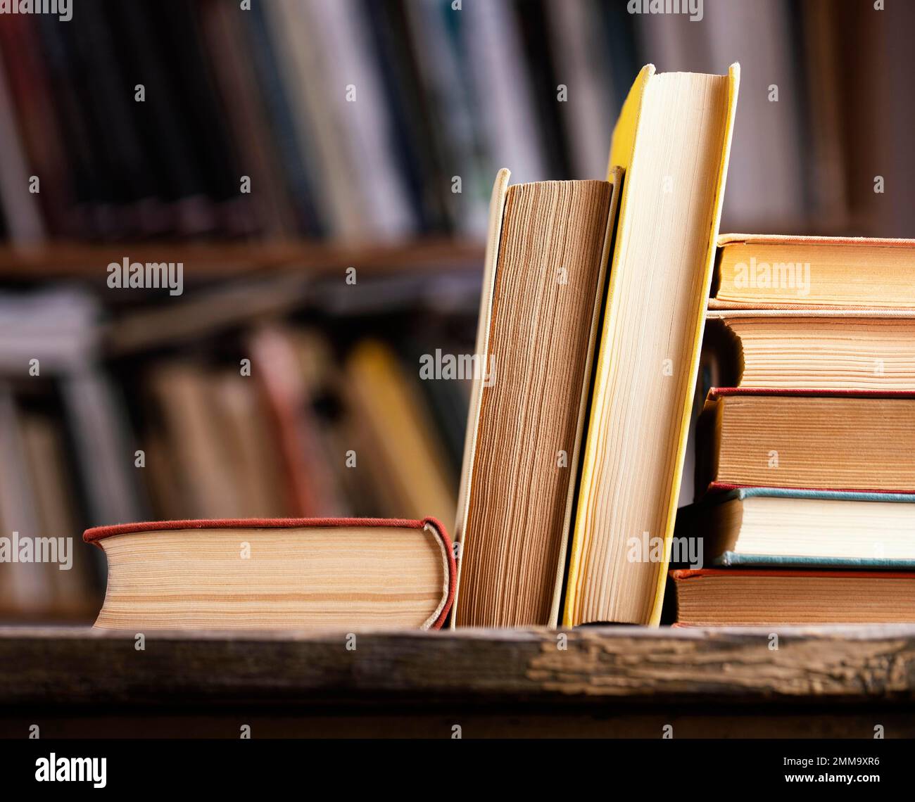 front view hardback books library with copy space. High resolution photo Stock Photo