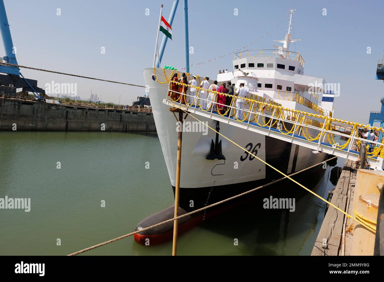 Officials of Indian Coast Guard and Reliance Naval and Engineering Ltd ...