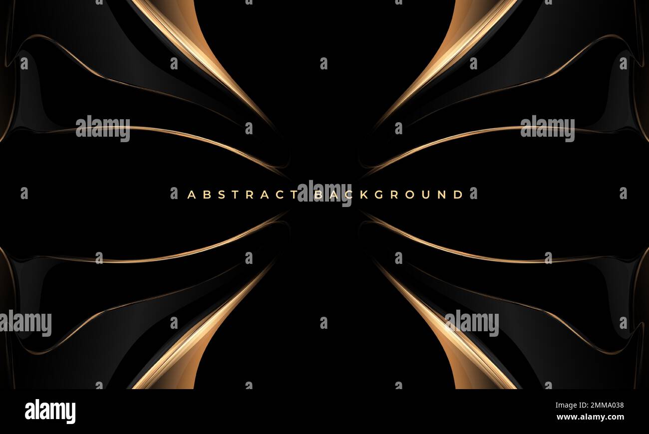 Abstract black and gold luxury background with golden shapes and lines ...