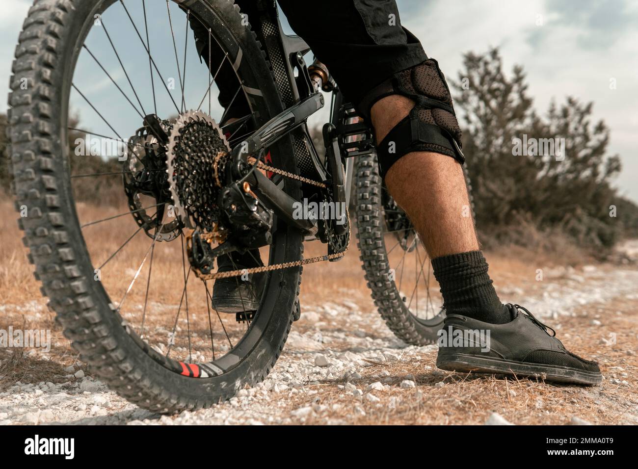 man riding mountain bike close up. High resolution photo Stock Photo