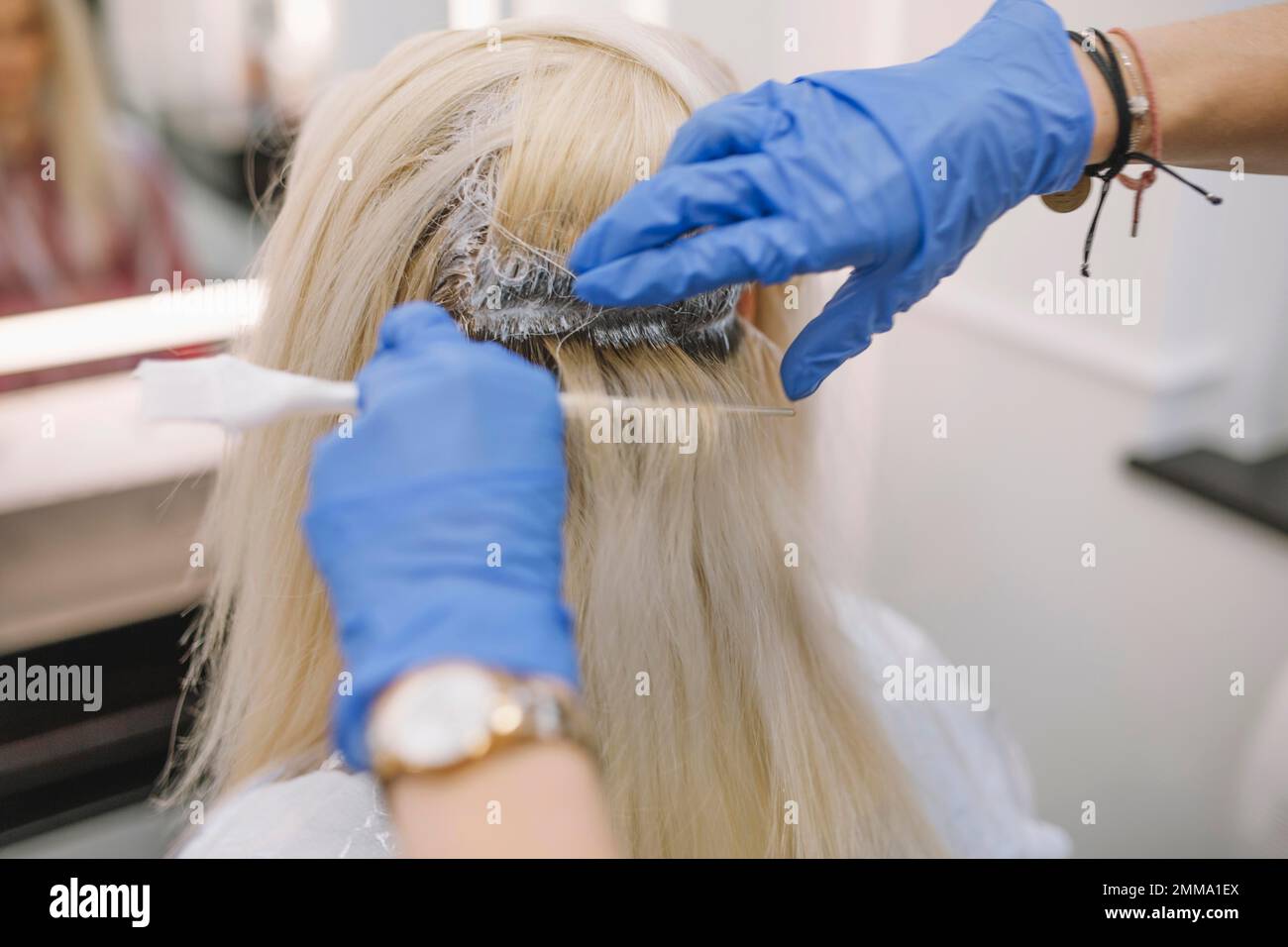 process hair coloring hairdresser parlor. High resolution photo Stock