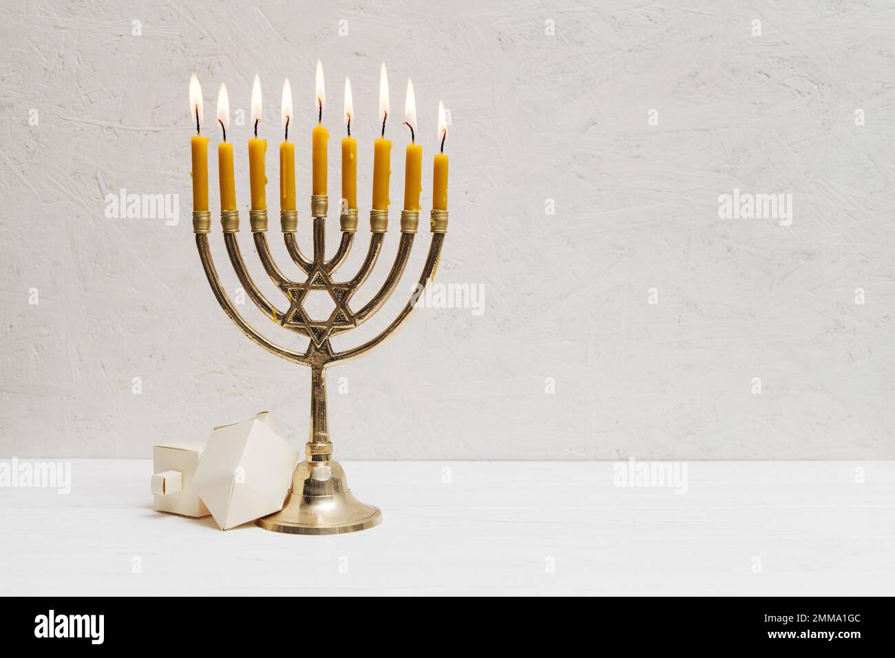 hebrew menorah with candles burning. Resolution and high quality