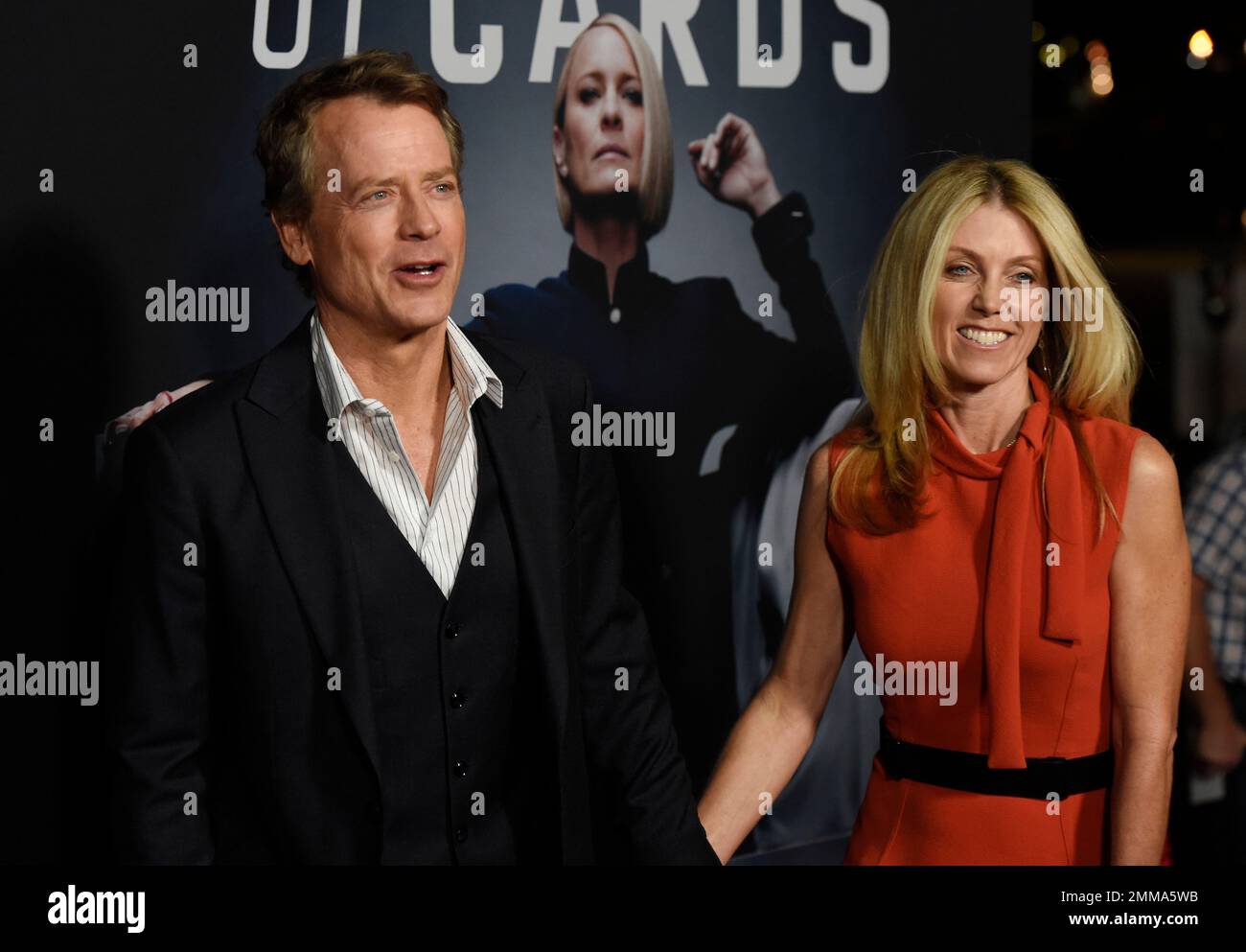 Greg Kinnear, a cast member in "House of Cards," poses with his wife
