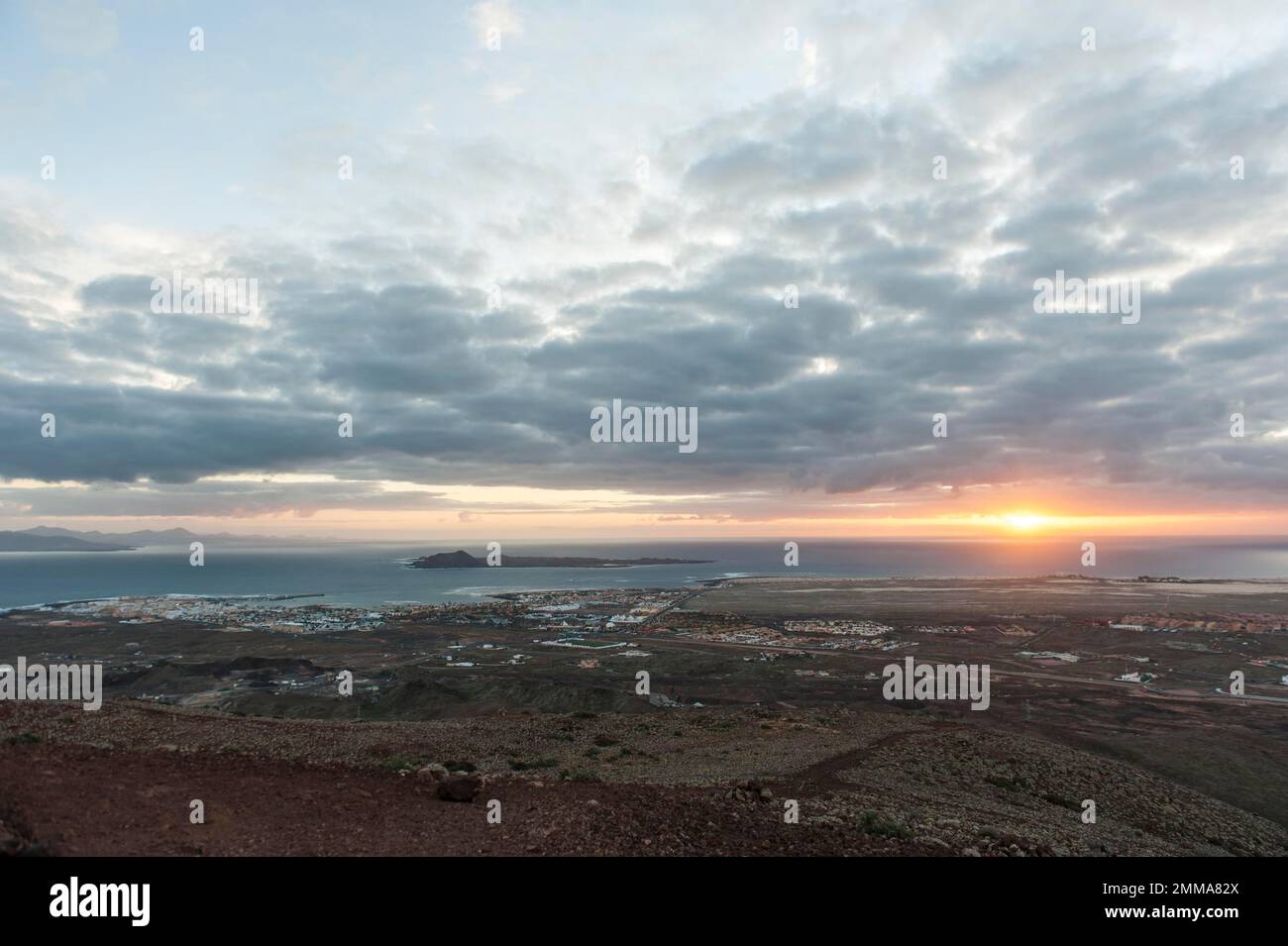 Sunrise the sea, view from the crater rim summit, Volcano Bayuyo, place ...