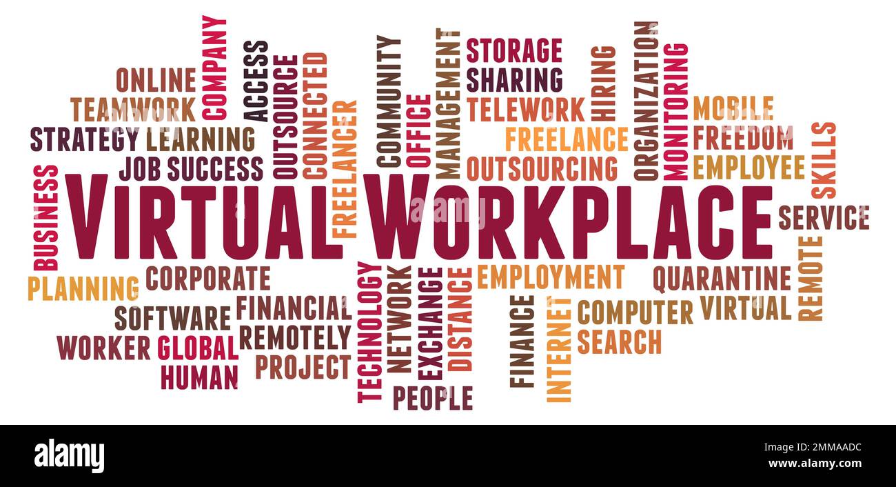 Virtual Workplace word cloud concept on white background Stock Photo