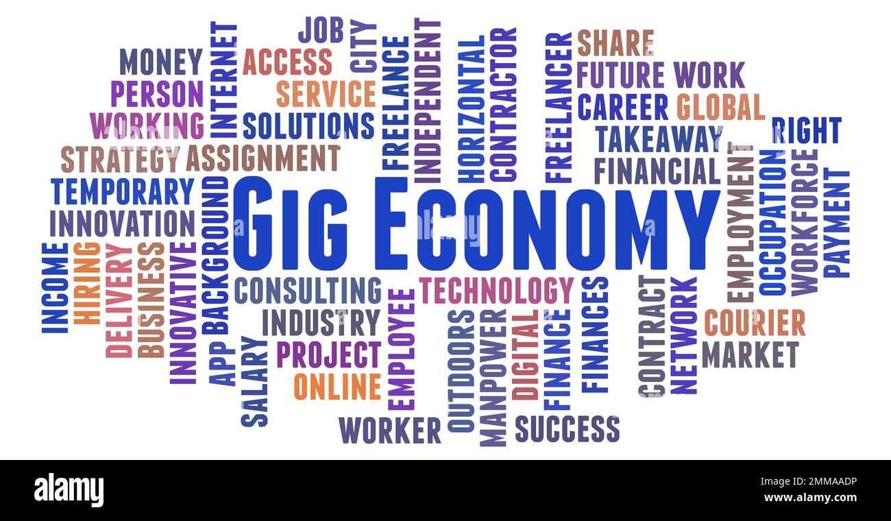Gig Economy word cloud concept on white background. Stock Photo