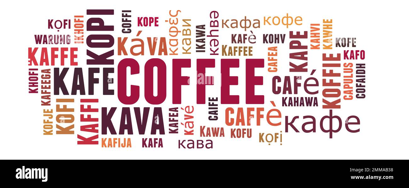 Coffee in different languages word cloud concept on white background