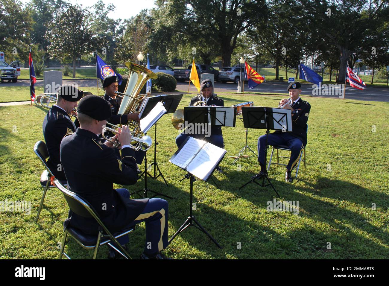 The Maneuver Center of Excellence Band from Fort Benning, Georgia, plays for attendees before the start of the National POW/MIA Recognition Day ceremony at Veterans Park on Fort Rucker Sept. 16, 2022. Photo by Jay Mann. Stock Photo
