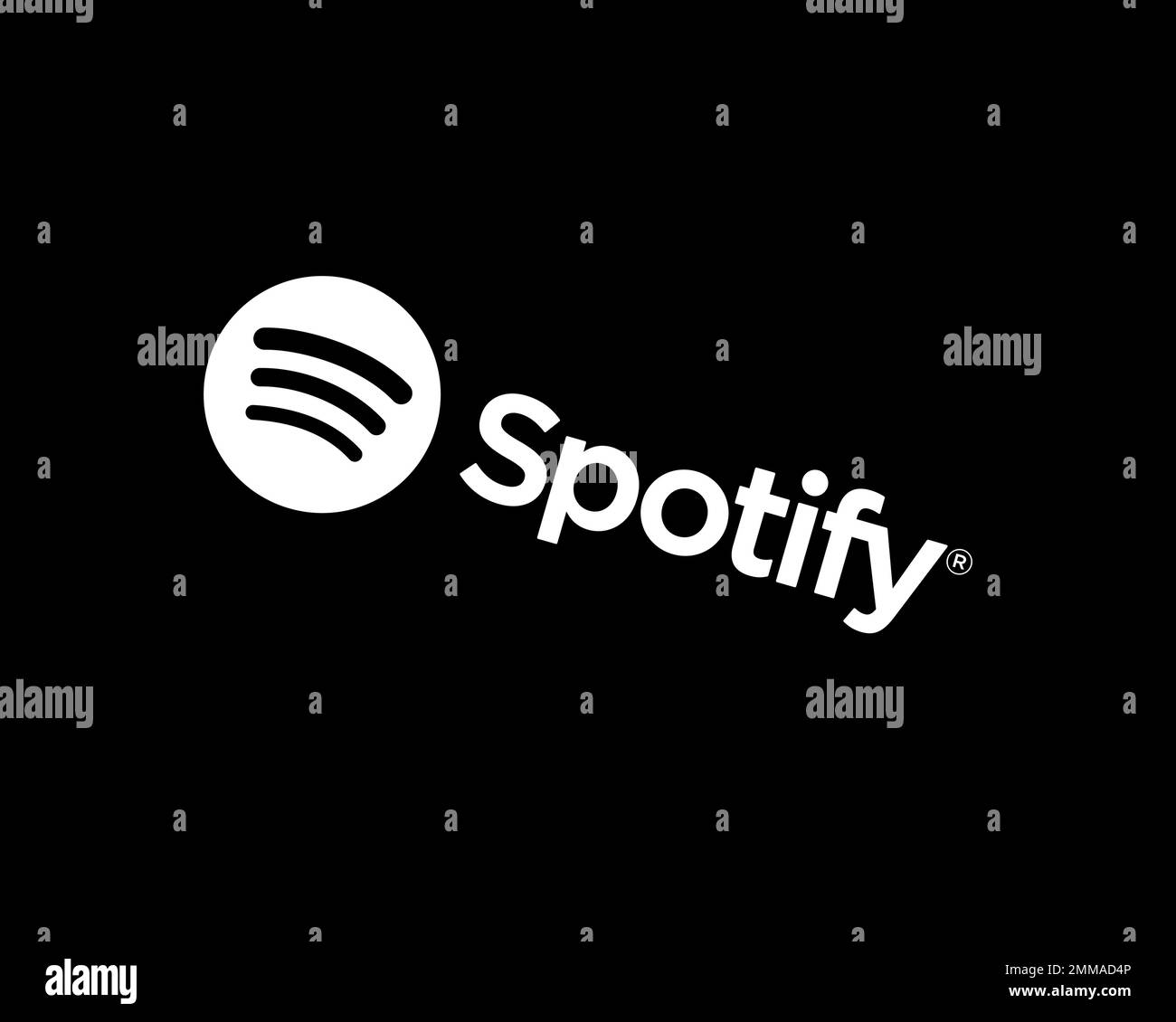 Spotify, rotated, black background, logo, brand name Stock Photo Alamy