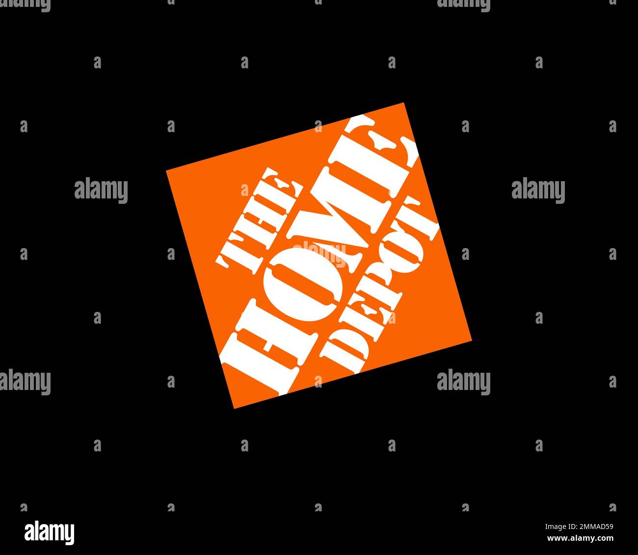 The Home Depot, rotated, black background, logo, brand name Stock Photo