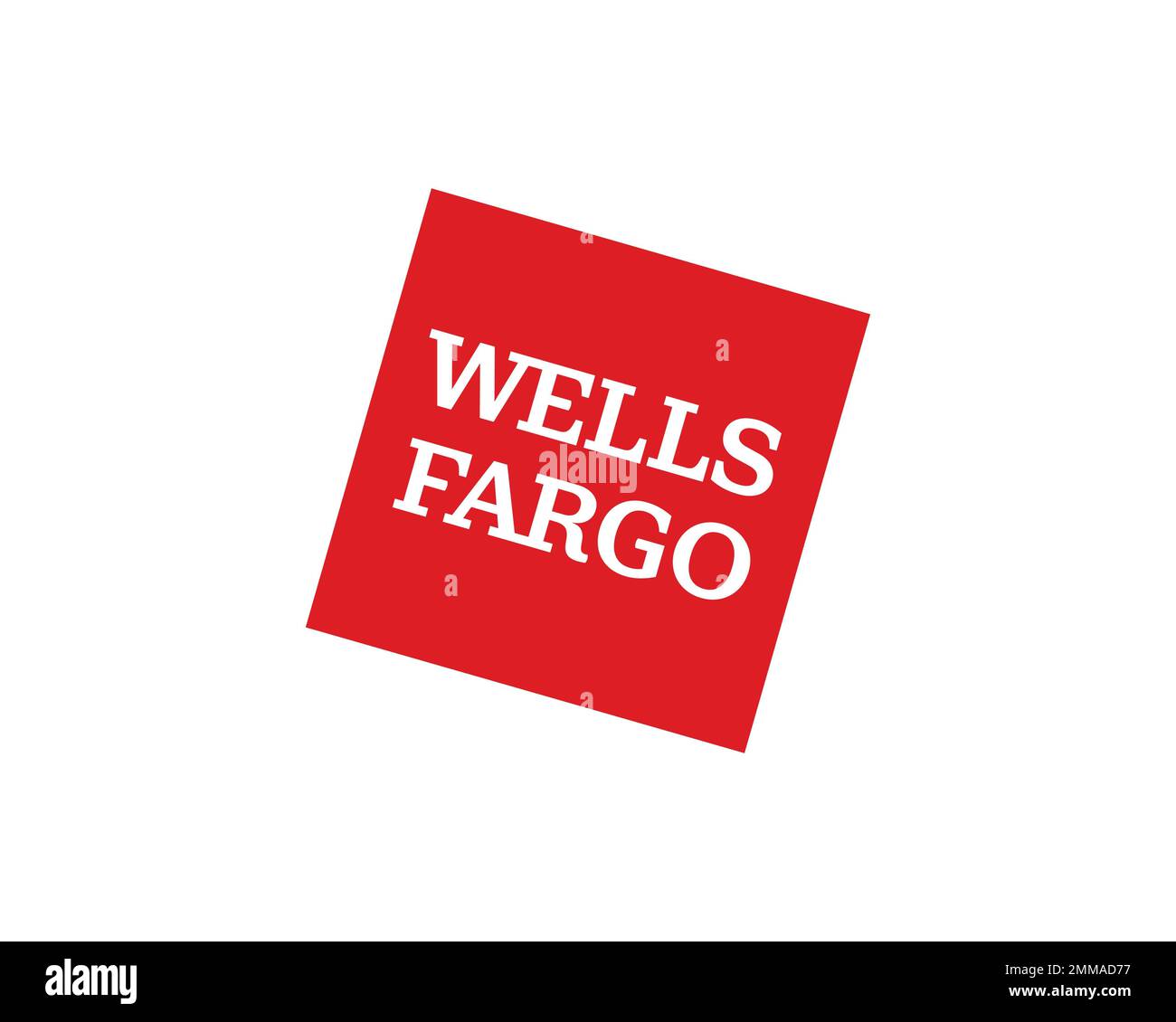 Wells Fargo, rotated, white background, logo, brand name Stock Photo