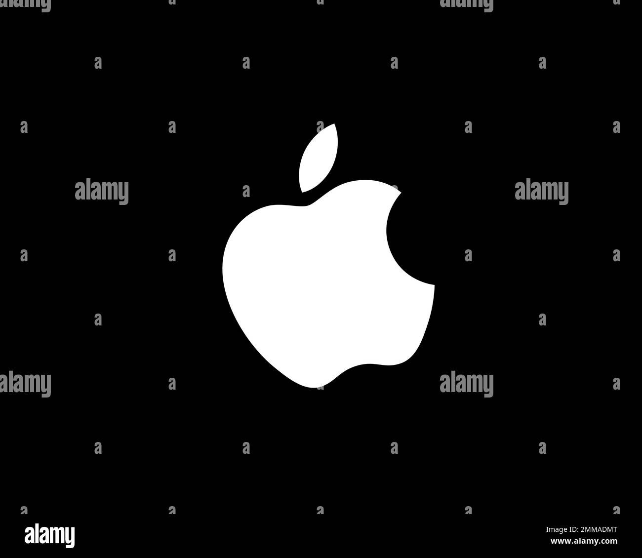 Apple Inc. white, rotated, black background, logo, brand name Stock