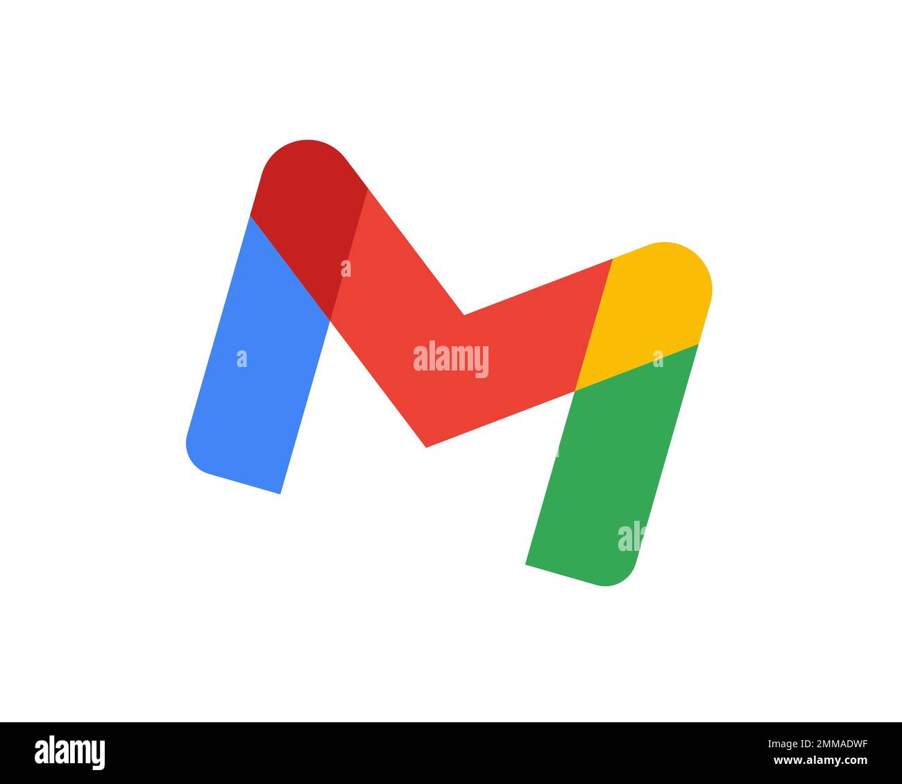 Gmail, rotated, white background logo, brand name Stock Photo