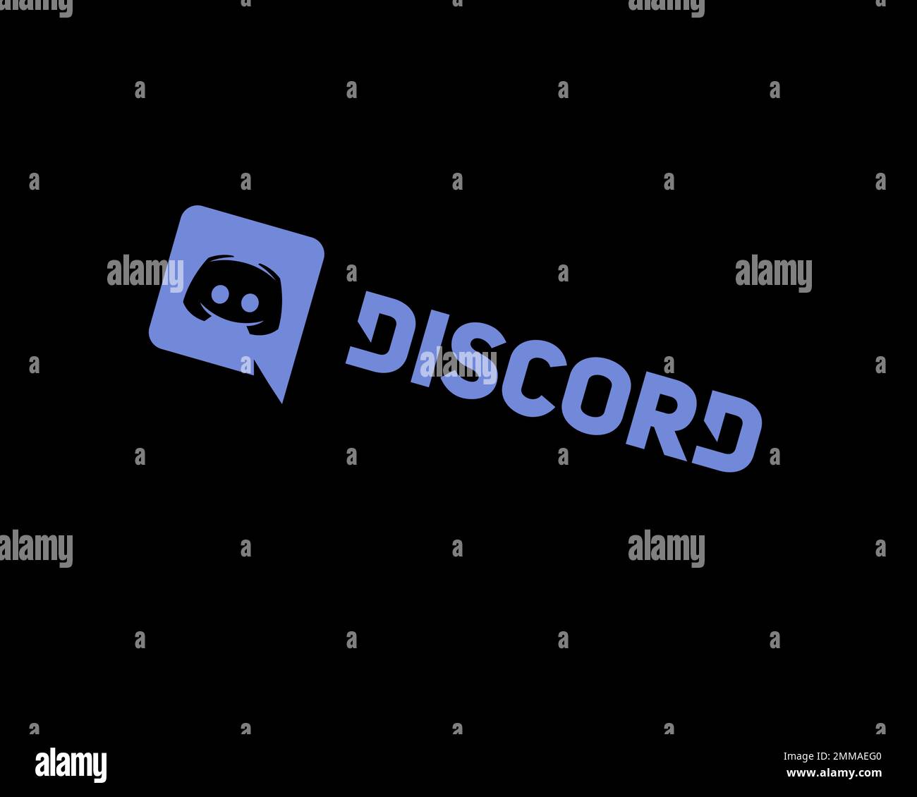 Discord (software), rotated, black background, logo, brand name Stock