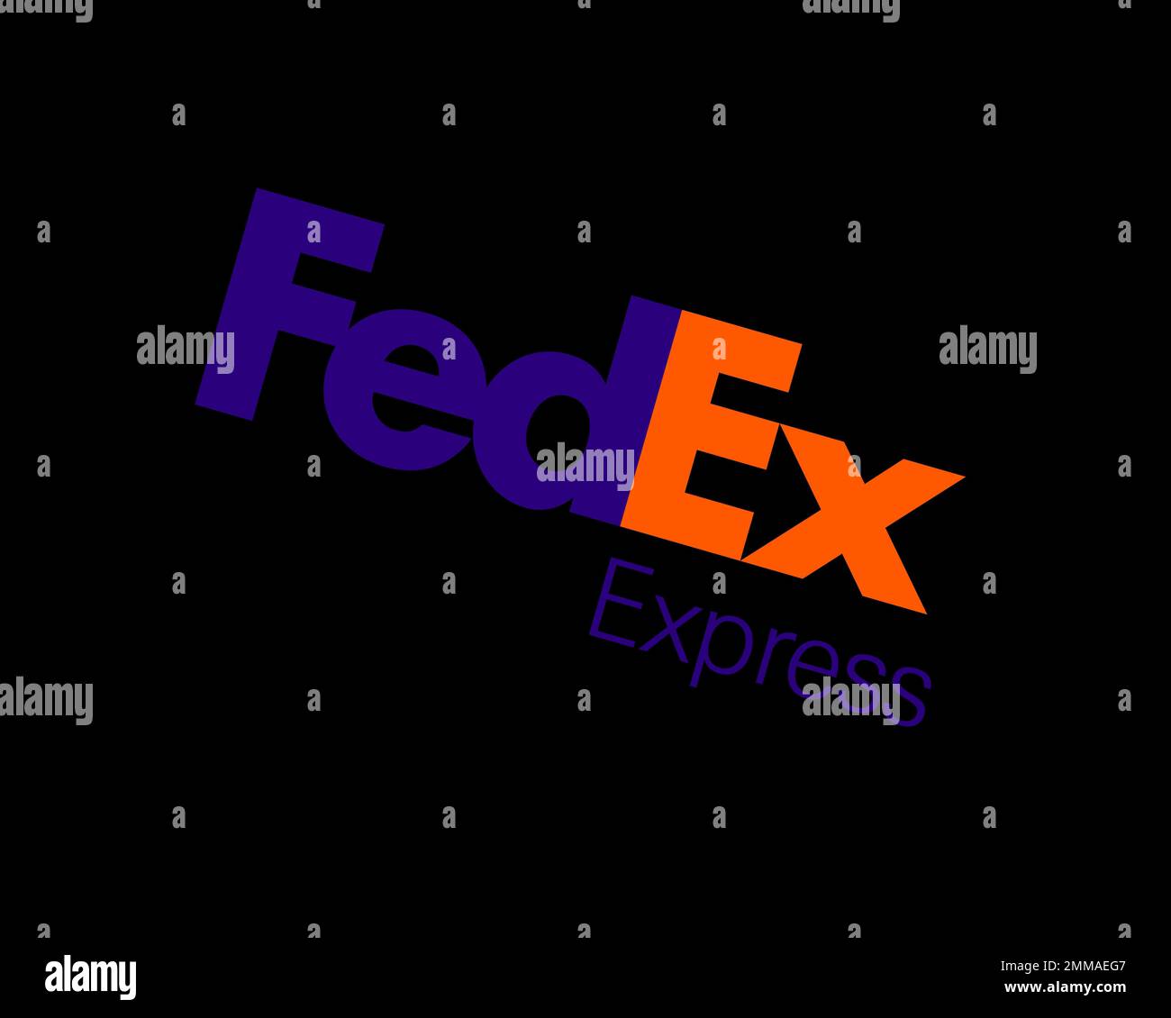 FedEx Express, rotated, black background, logo, brand name Stock Photo