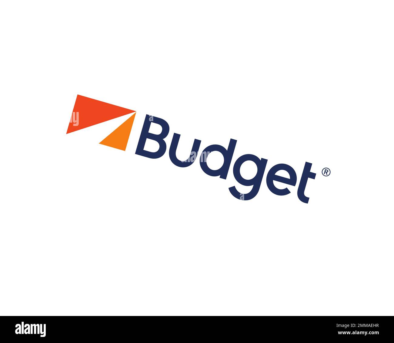 Budget Rent a Car, rotated, white background, logo, brand name Stock