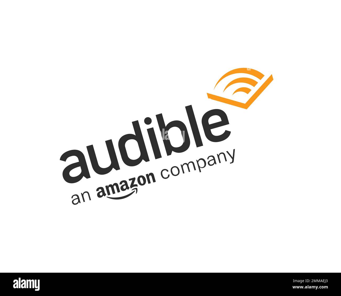 Audible (store), rotated, white background, logo, brand name Stock