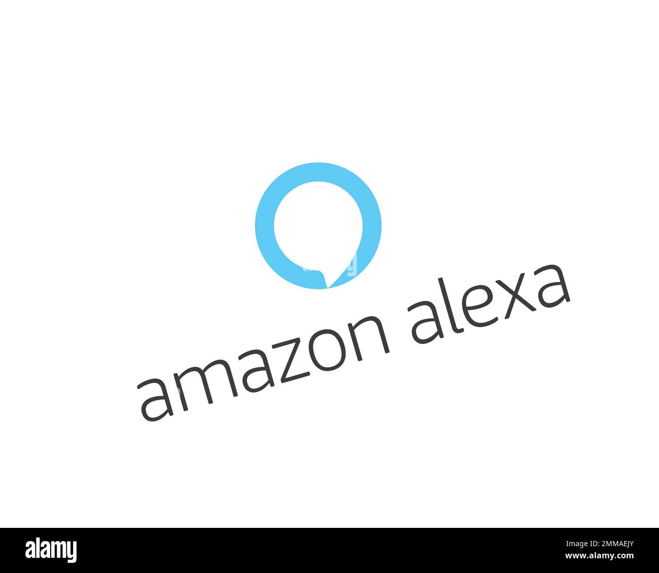 Amazon Alexa rotated, white background, logo, brand name Stock Photo