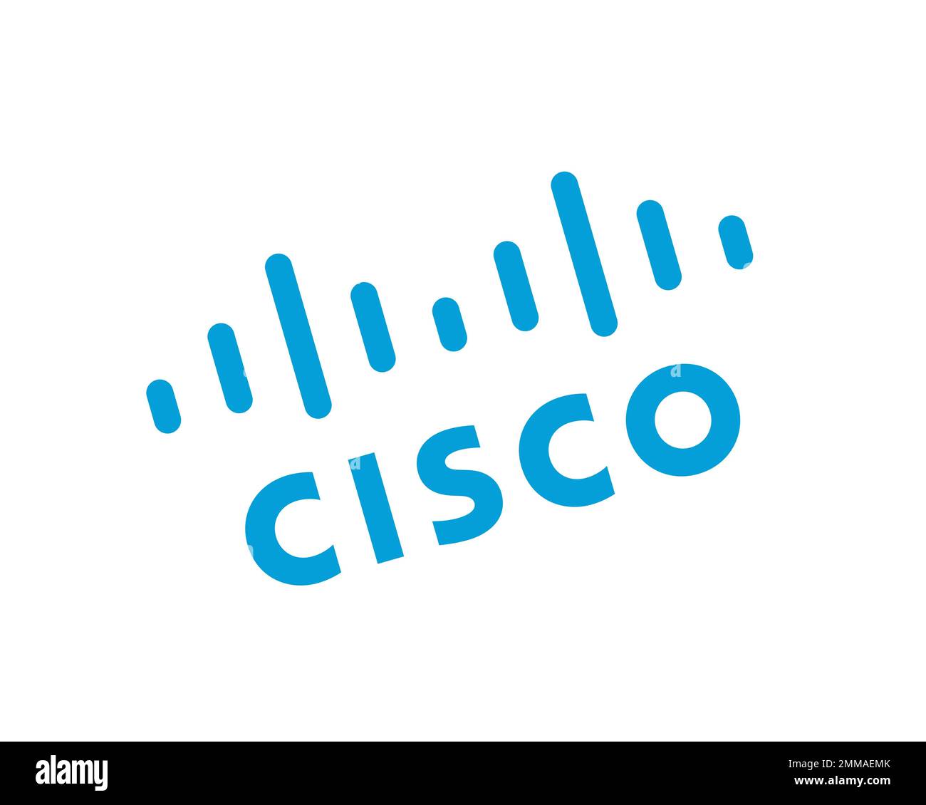 Cisco Systems, rotated, white background, logo, brand name Stock Photo