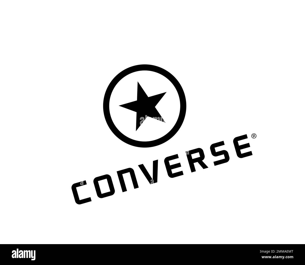 Converse (shoe company), rotated, white background, logo, brand name Stock Photo