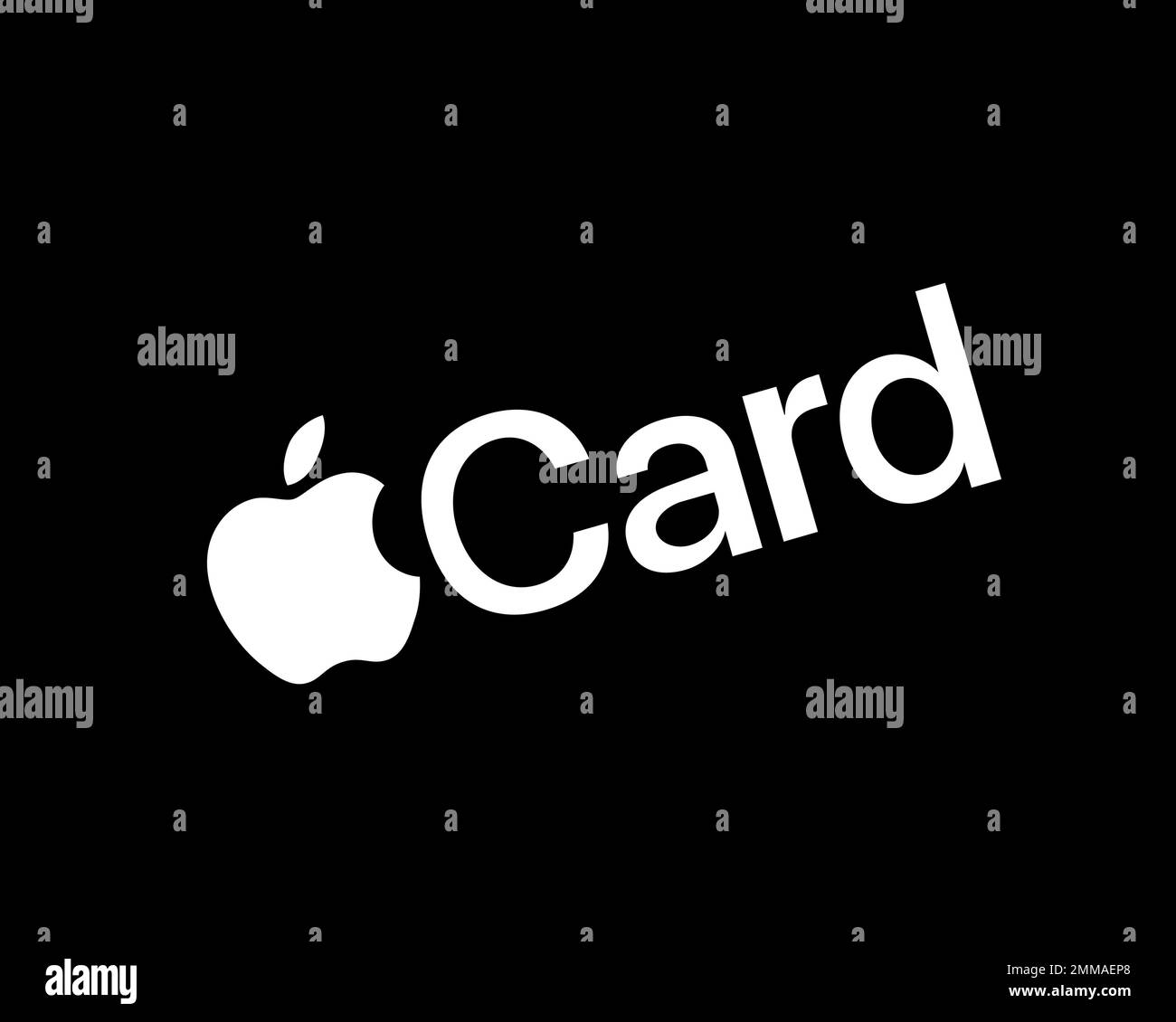 Apple Card White, rotated, black background, logo, brand name Stock