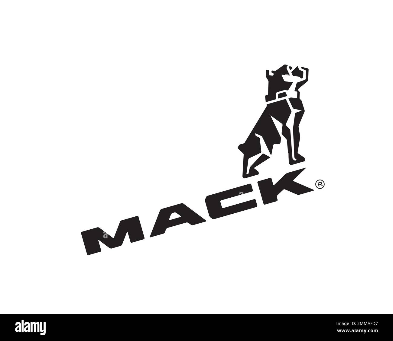 Mack Trucks, rotated, white background, logo, brand name Stock Photo