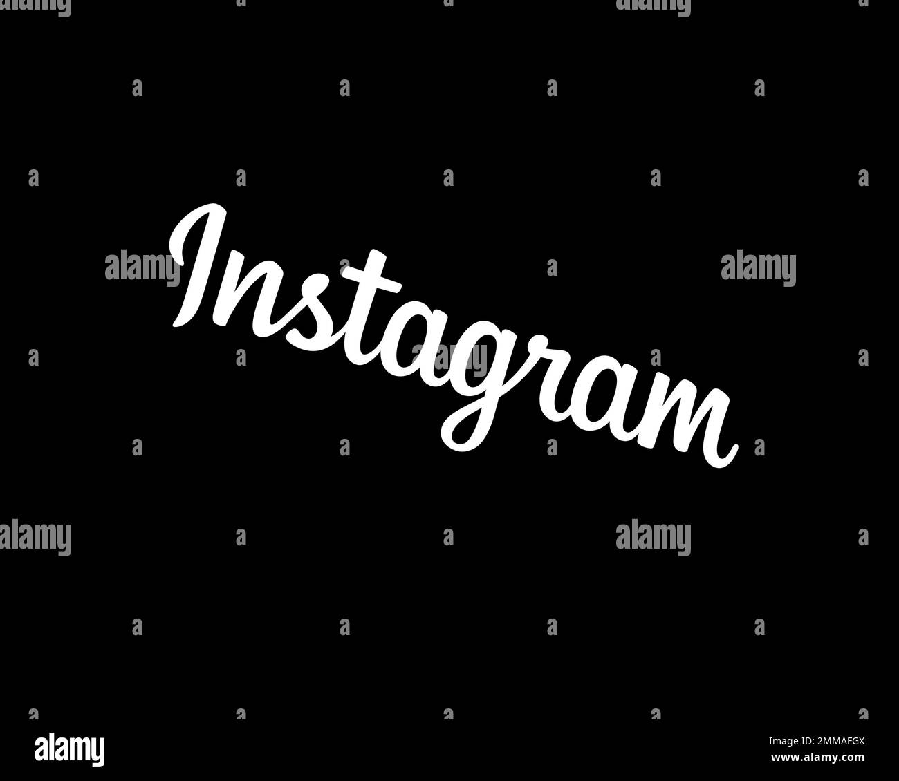 Instagram wordmark white, rotated, black background, logo, brand name Stock Photo