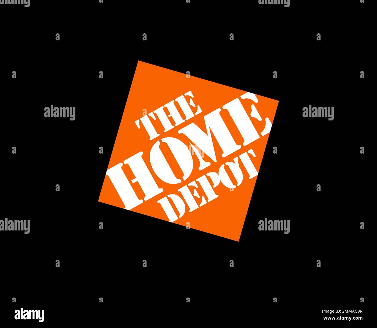 The Home Depot, rotated, black background, logo, brand name Stock Photo
