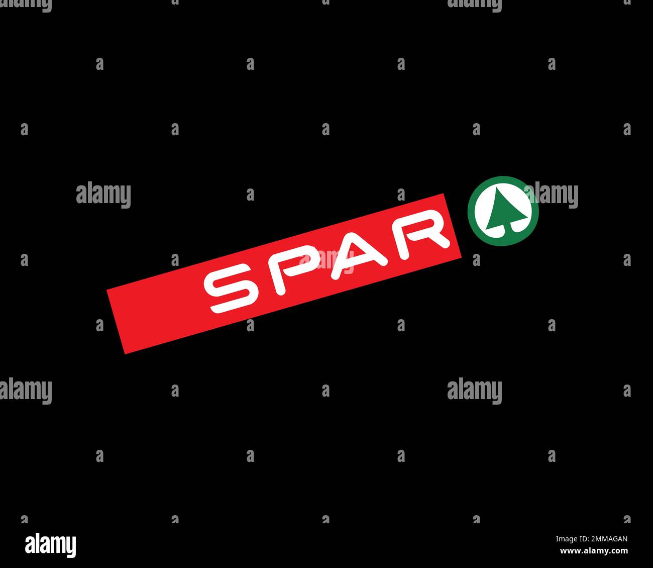 SPAR (retailer), rotated, black background, logo, brand name Stock