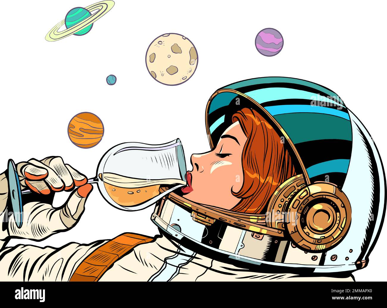Astronaut Woman Drinks A Glass Of Wine Alcoholic Party New Year astronaut-woman-drinks-a-glass-of-wine-alcoholic-party-new-year