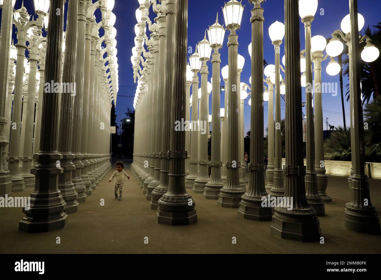 Artist Chris Burden installation Urban Light of old Los Angeles street lamps  at the Broad contemporary Art Museum at LACMA Stock Photo - Alamy