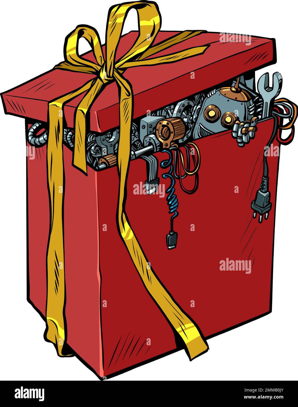 Robot in a gift box artificial intelligence, new year and christmas, birthday Stock Vector