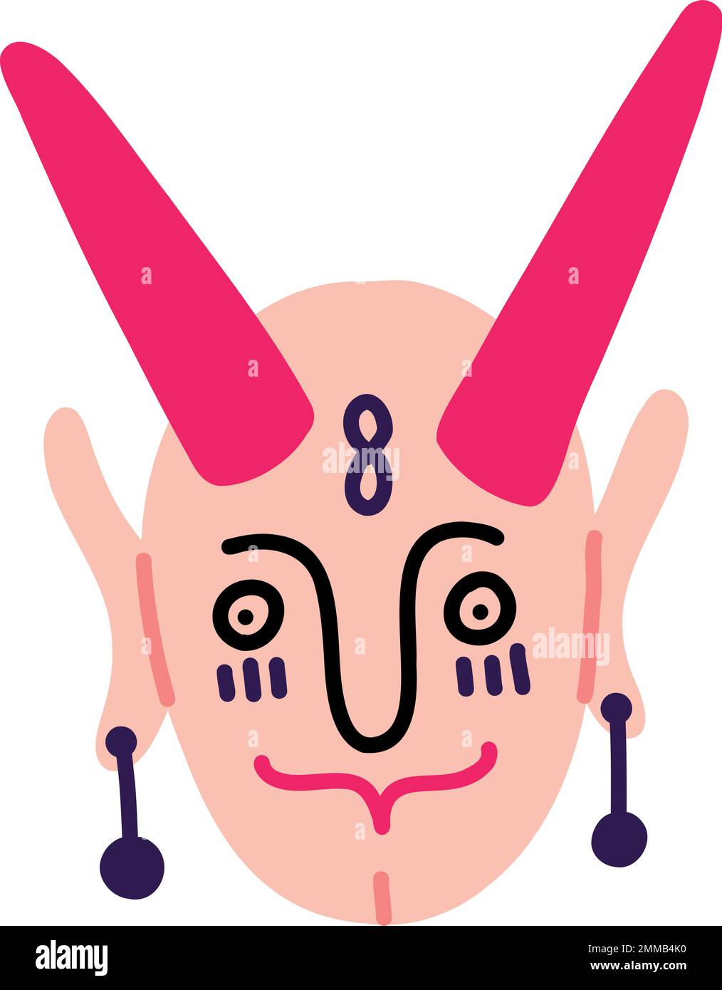 Ugly demon head. Bizarre demon face vector illustration in doodle style Stock Vector