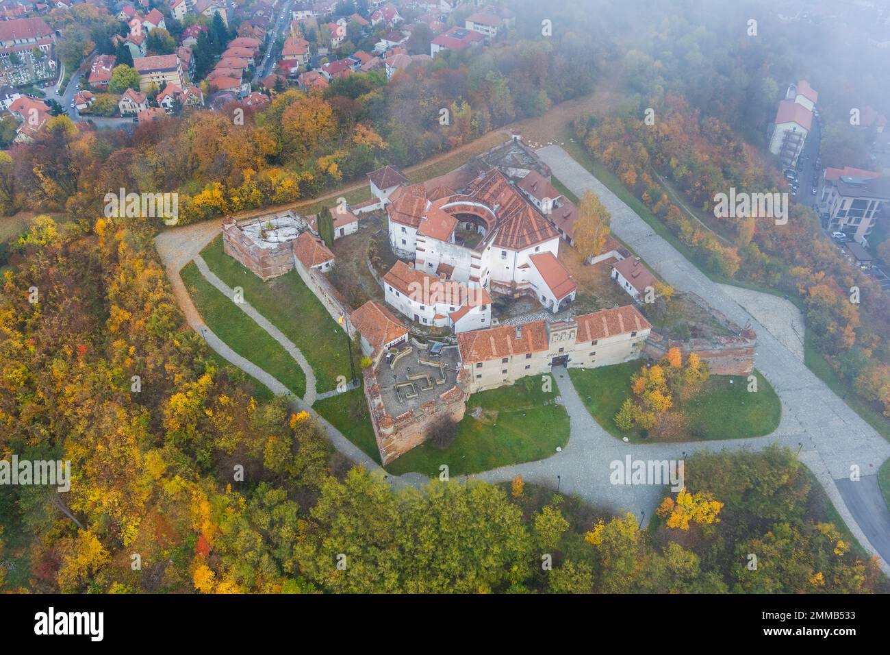 Historical citadel of Brasov on Straja hill Stock Photo