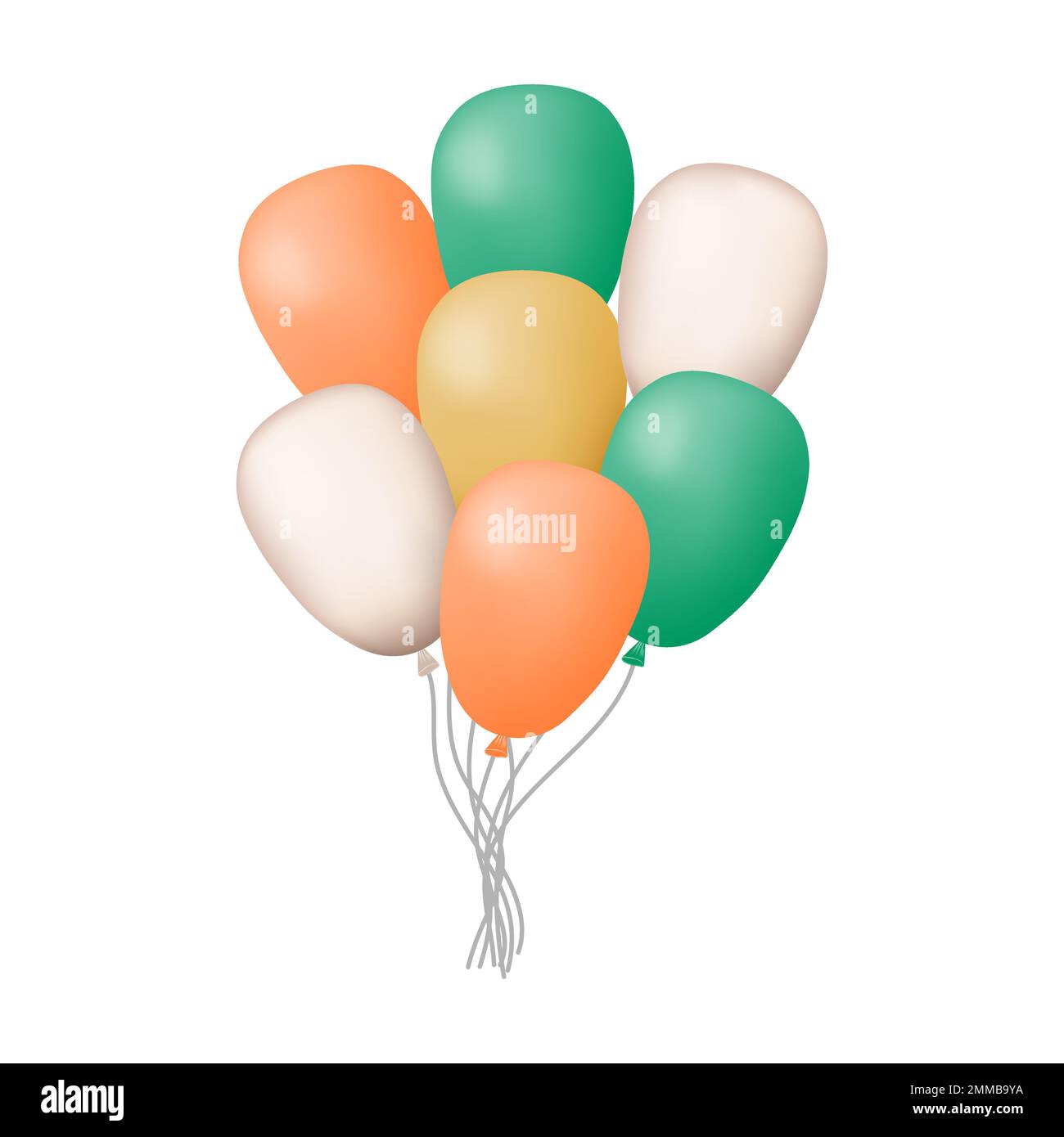 Bunch of 3D gel balloons on a white background. Flying balloons in the colors of the Irish flag