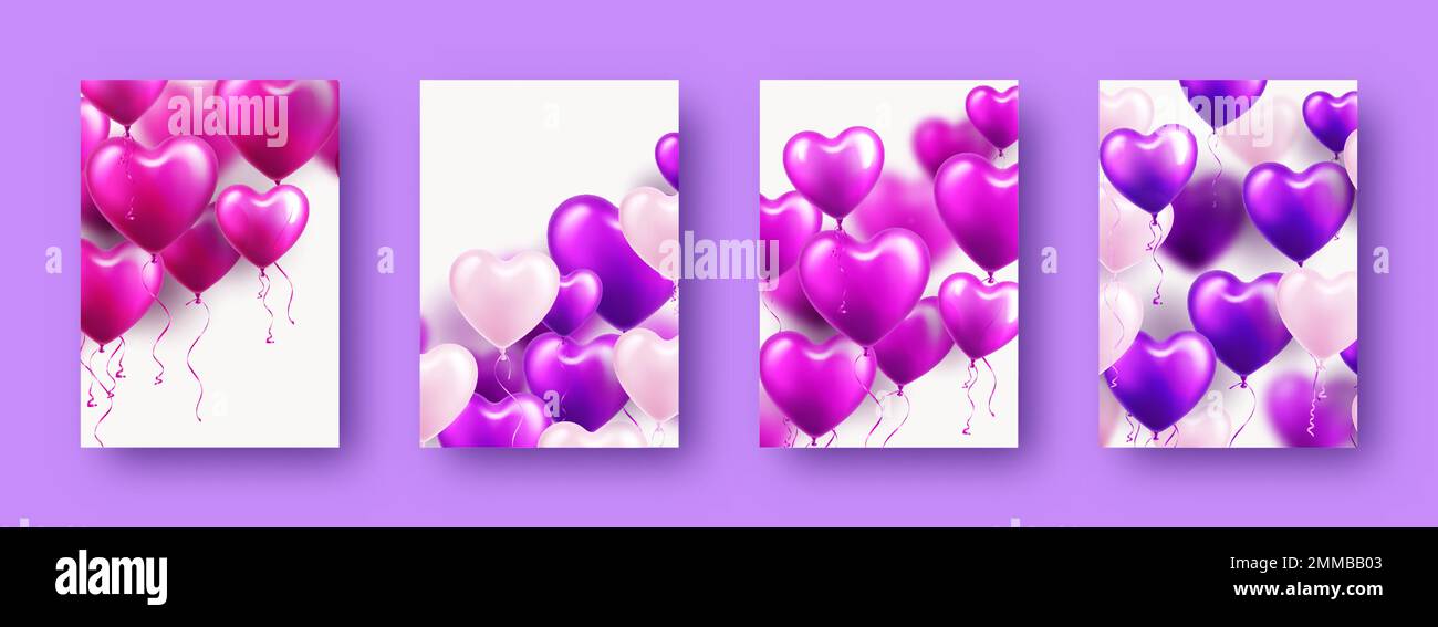 Valentine's Day banners with violet heart balloons. Wedding invitation ...