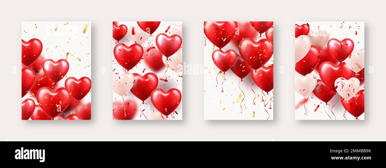 Valentine's Day banners with red heart balloons. Wedding invitation ...