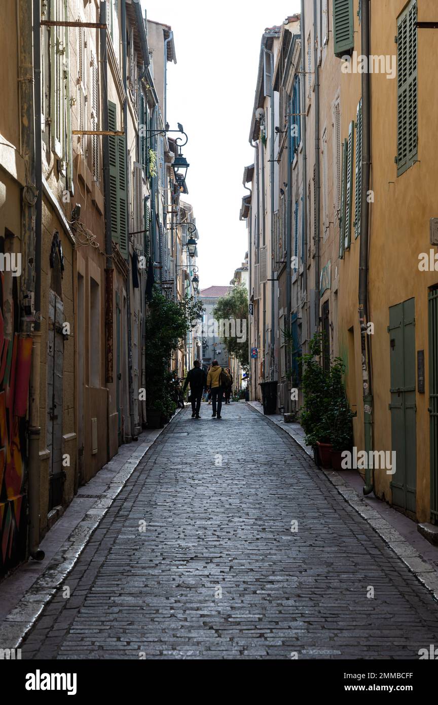 Marseille, Provence, France, 12 31 2022 Facades of houses in a narrow