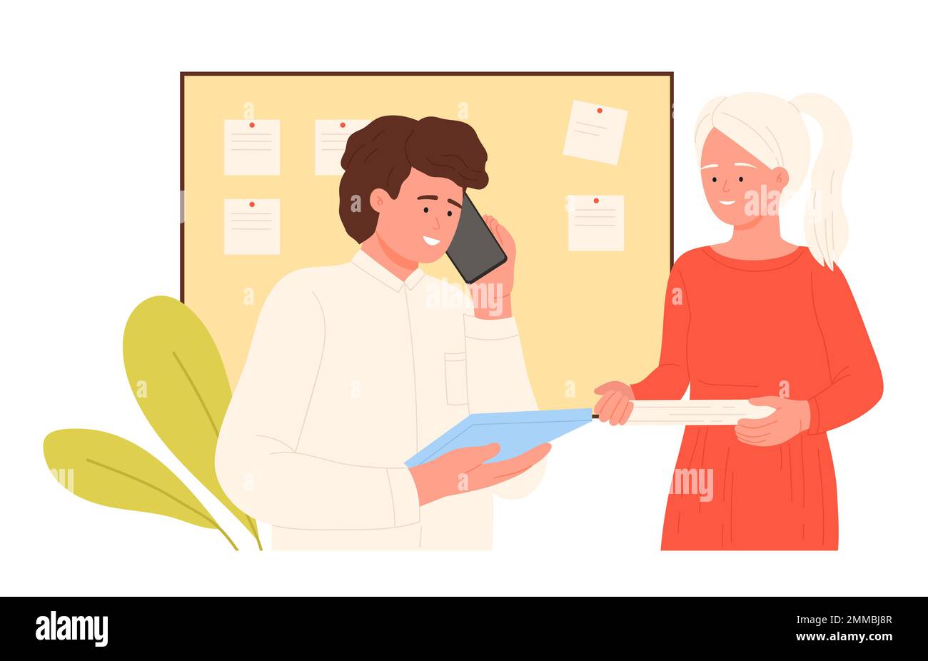 Business communication and teamwork in office vector illustration