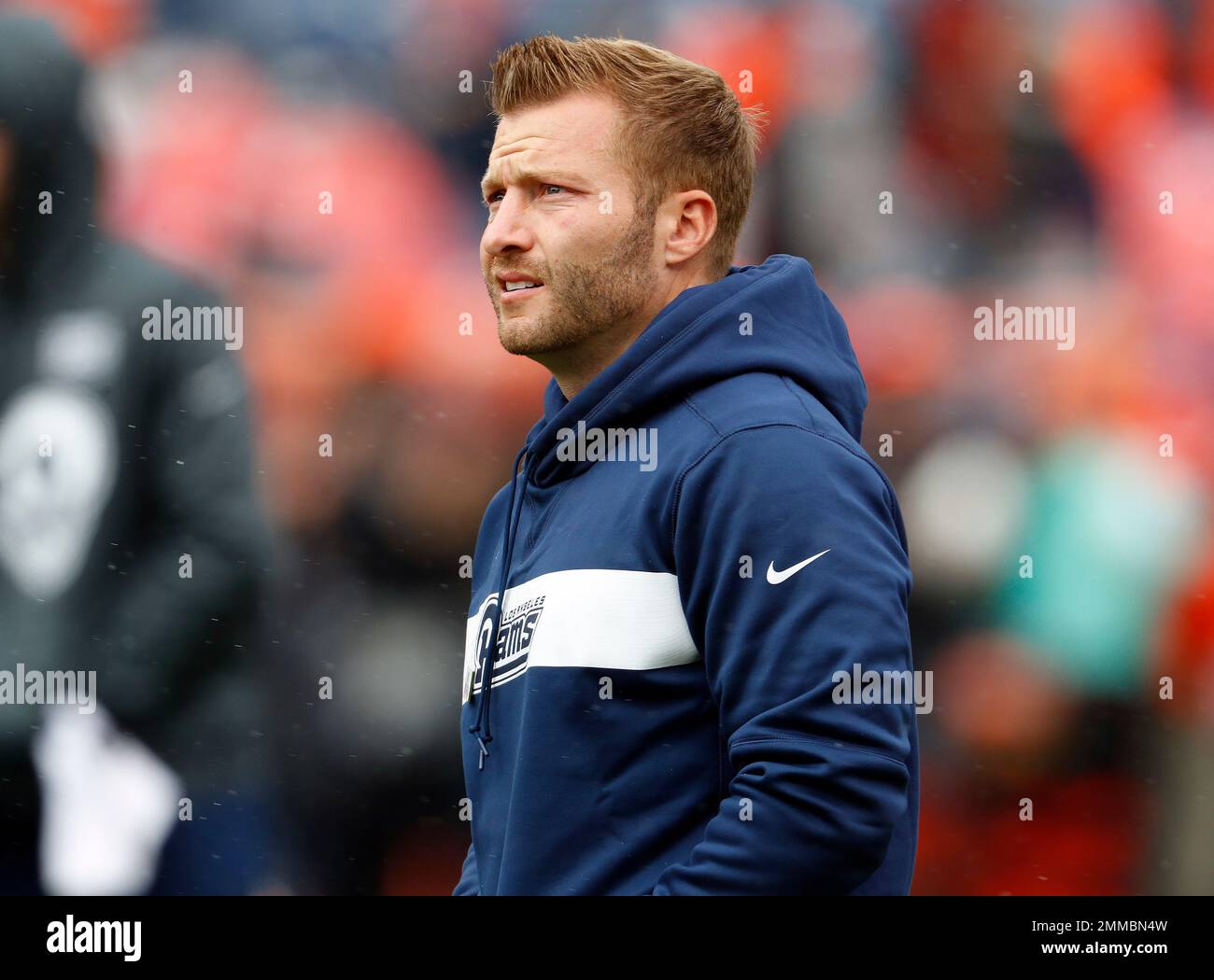 Los Angeles Rams head coach Sean McVay watches prior to an NFL football ...