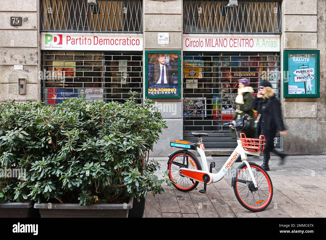 Circle dedicated to partisan Aniasi of the Democratic Party at in Corso Garibaldi. Milan, Italy - January 2023 Stock Photo