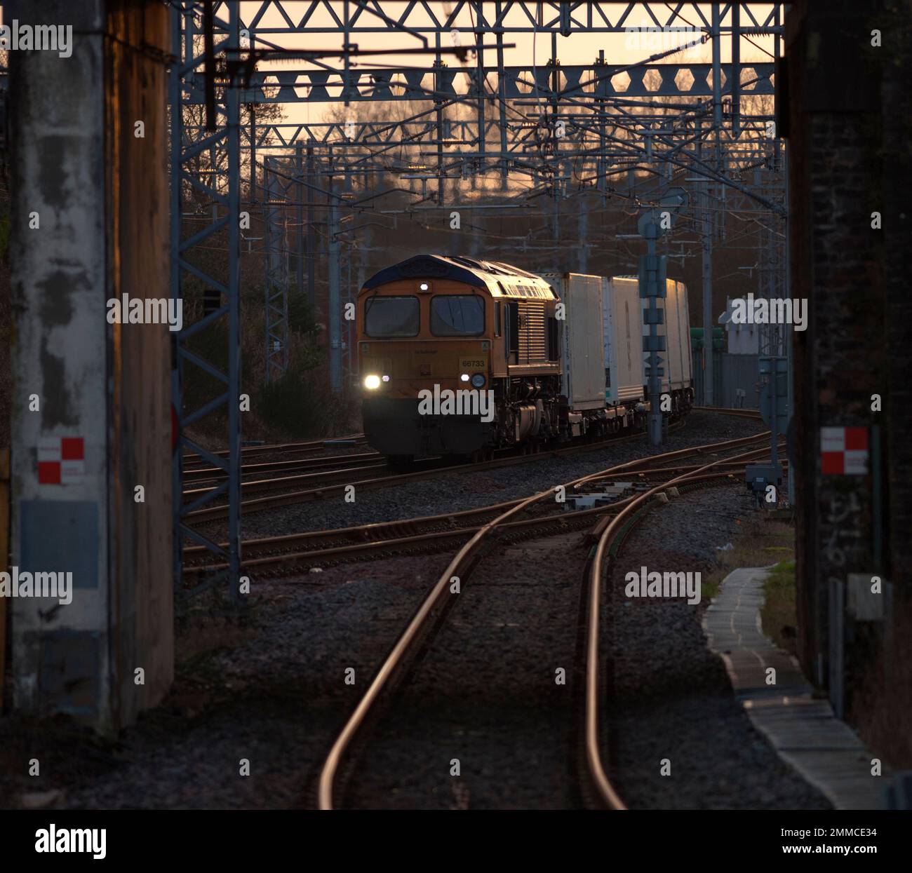 GB Railfreight class 66 diesel 66733 hauling an intermodal