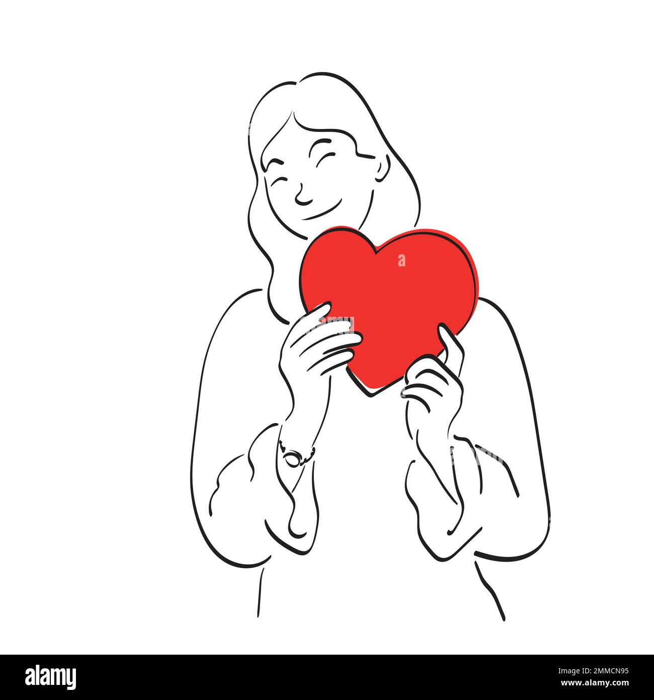 half length of woman holding red heart illustration vector hand drawn ...