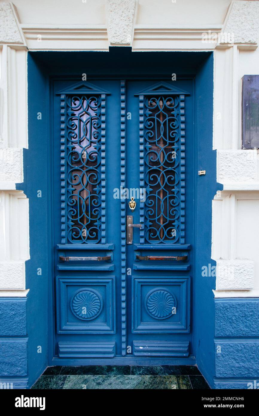 Vintage wooden blue door of old house Stock Photo - Alamy
