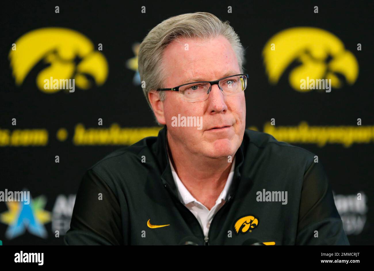 Iowa basketball coach Fran McCaffery speaks during Iowa's NCAA college
