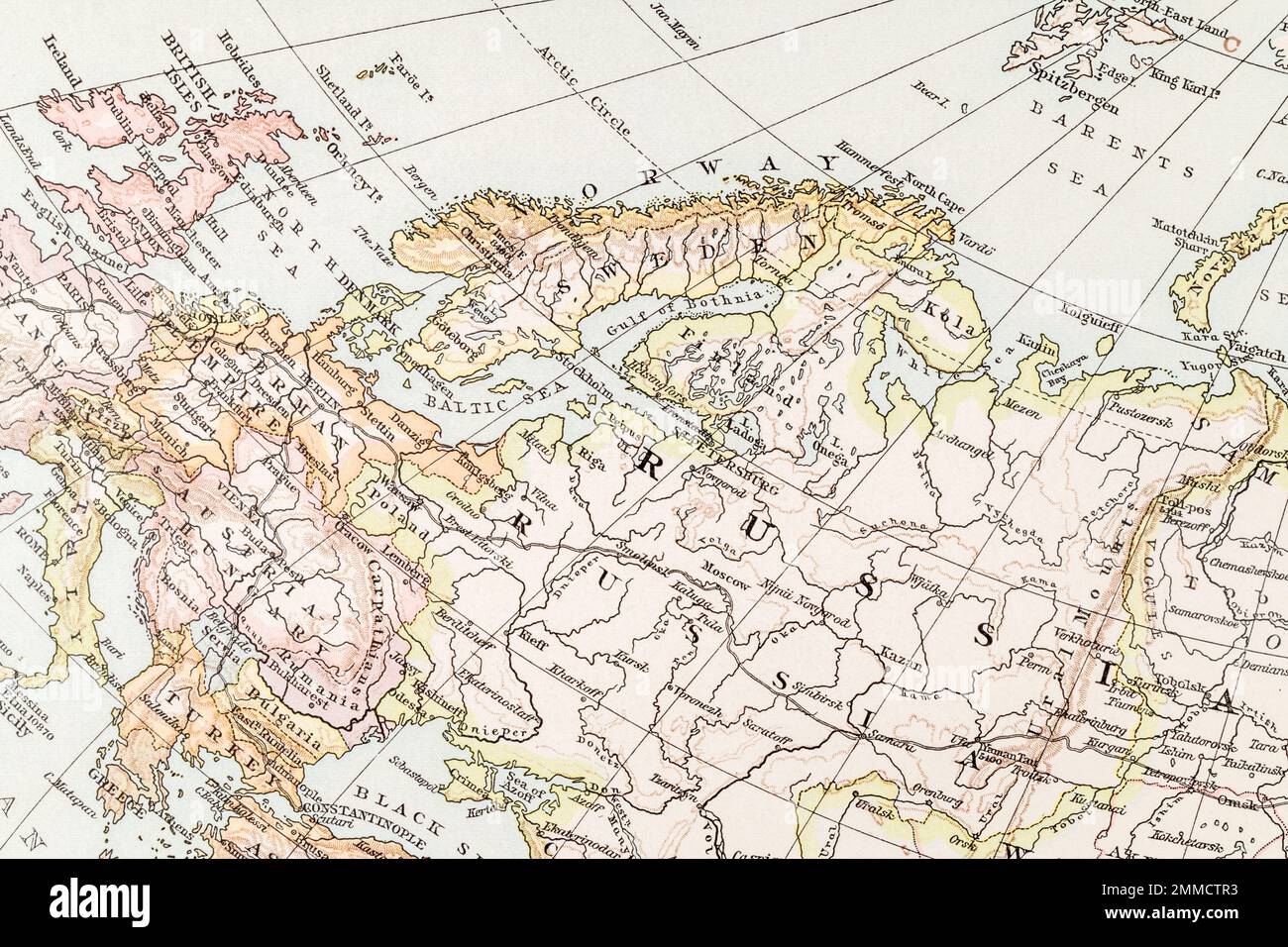 1896 Atlas map of Finland and surrounding Baltic states. For Finland territory changes, Finland borders, Russia-Finland relations & hostility. Stock Photo